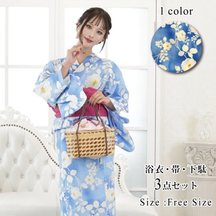 ふわりと柔らかな愛らしさ感じるぼかし夏椿浴衣3点セット(YUKATA