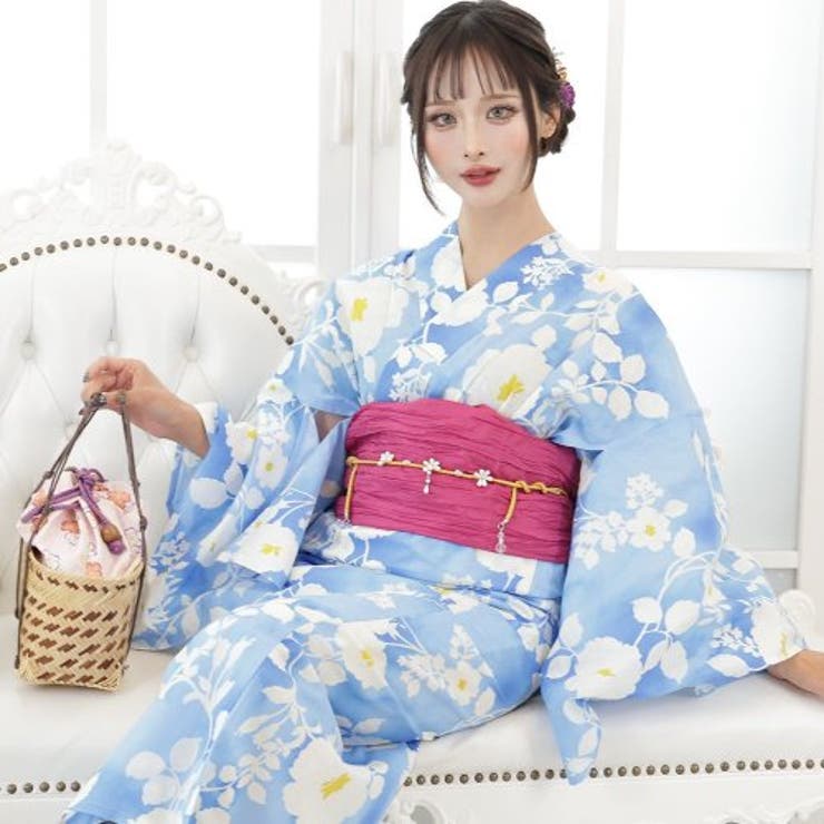 ふわり♪鹿の子に流水桜☆変り織り☆新品 浴衣セット 3点セット
