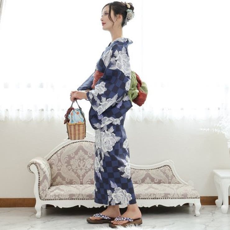 市松模様に芍薬が高貴な美しさ感じる浴衣3点セット(YUKATA) | GRAXIA | 詳細画像3 