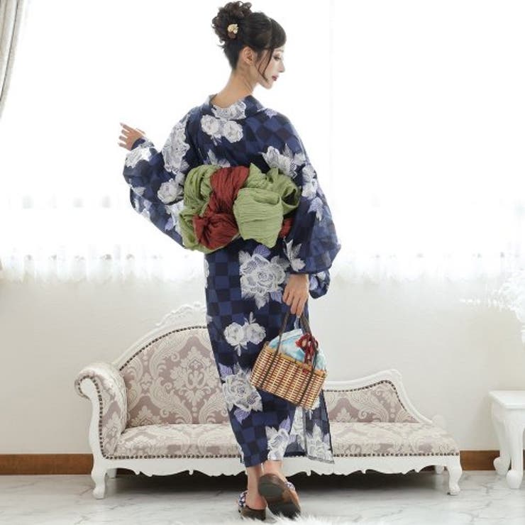 浴衣 単品 市松 浴衣単品「 絞り朝顔 」(FREE サックス): ふりふ｜ミマツ