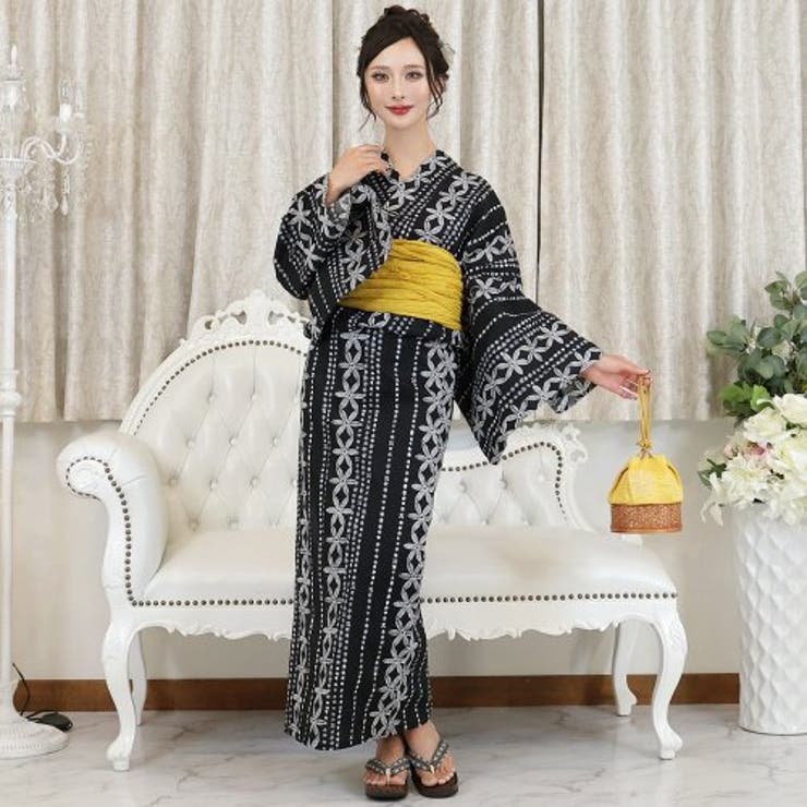 凛とした佇まいが引き立つ花柄ライン浴衣3点セット(YUKATA) | GRAXIA | 詳細画像2 