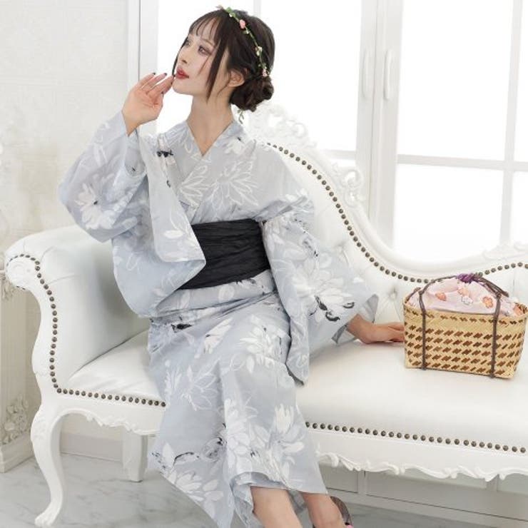 地色が落ち着いた灰色に白い花が優しく咲きこぼれる浴衣3点セット(YUKATA) | GRAXIA | 詳細画像8 