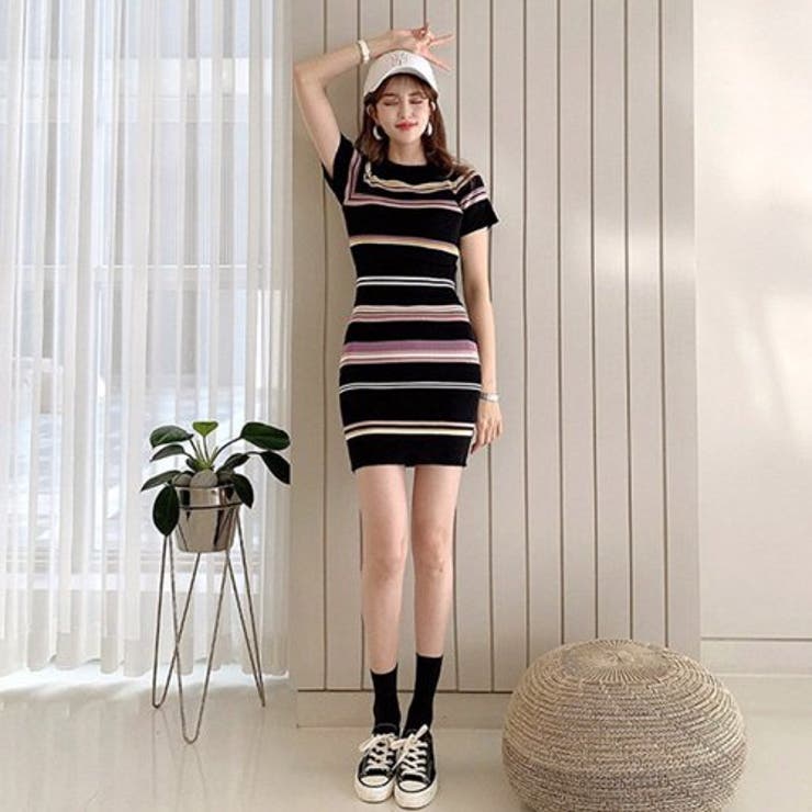 マルチボーダー半袖ニットワンピース(キャバドレス・CABARETDRESS) | GRAXIA | 詳細画像10 