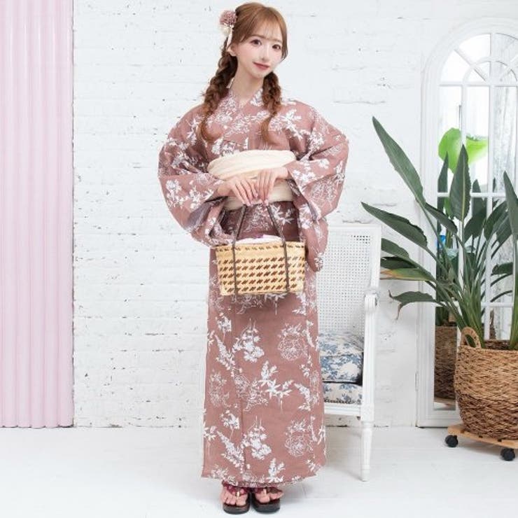 涼し気な流水に揺れるコスモス浴衣3点セット(YUKATA)[品番
