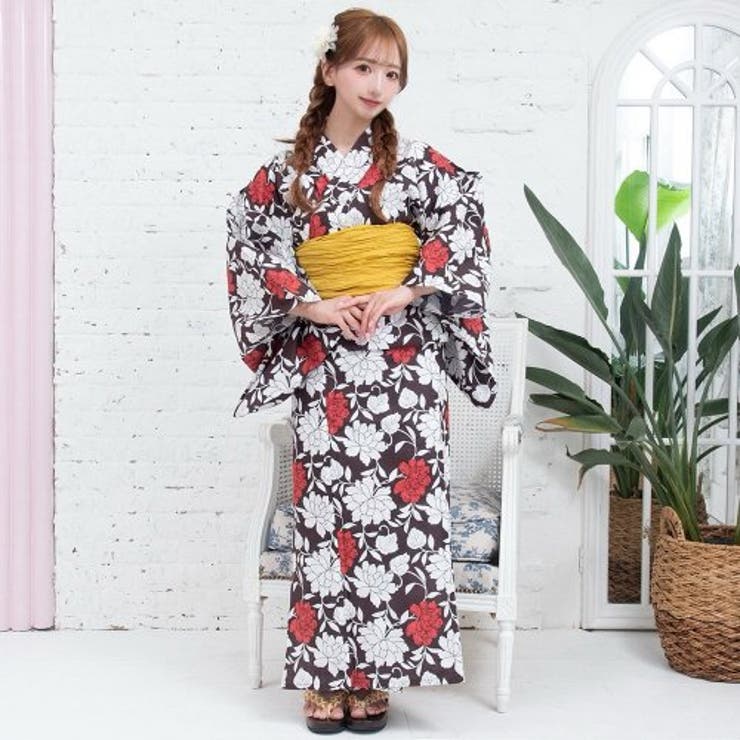 こげ茶生地に赤い芍薬が幻想的に咲いた浴衣3点セット(YUKATA) | GRAXIA | 詳細画像6 