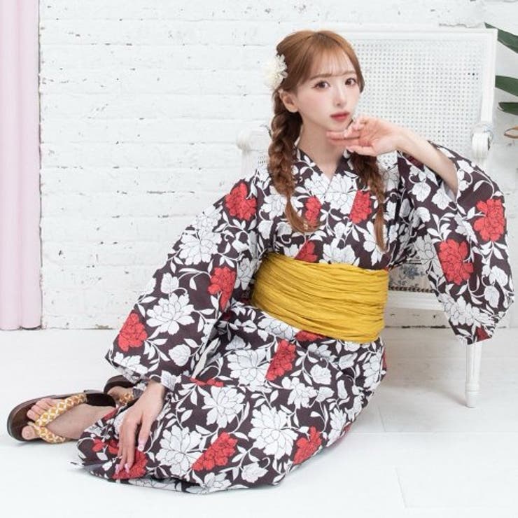 こげ茶生地に赤い芍薬が幻想的に咲いた浴衣3点セット(YUKATA) | GRAXIA | 詳細画像10 