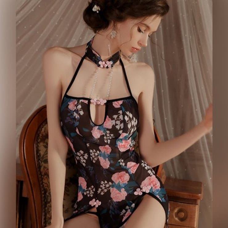 ピンクローズが彩るシースルーチャイナドレス風ベビードール(セクシーランジェリー) | GRAXIA | 詳細画像6 