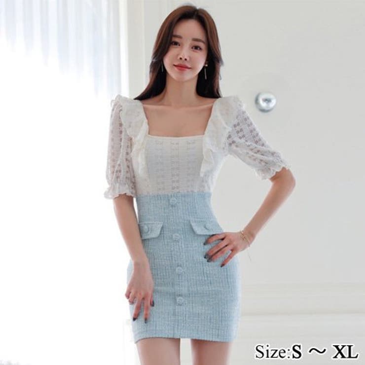 レース×ツイードドッキングミニワンピース(キャバドレス CABARETDRESS… | GRAXIA | 詳細画像1 