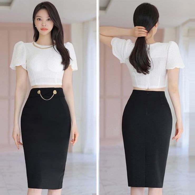 クロップド丈トップスとタイトスカートのセットアップ[品番