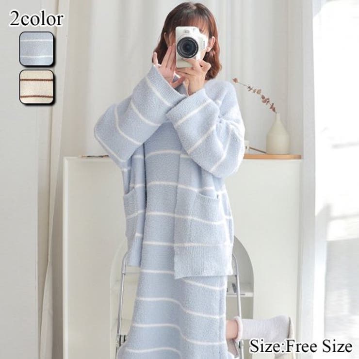 ざっくりカーデがレディライクなボーダーキャミワンピルームウェア(ROOMWEAR… | GRAXIA | 詳細画像1 