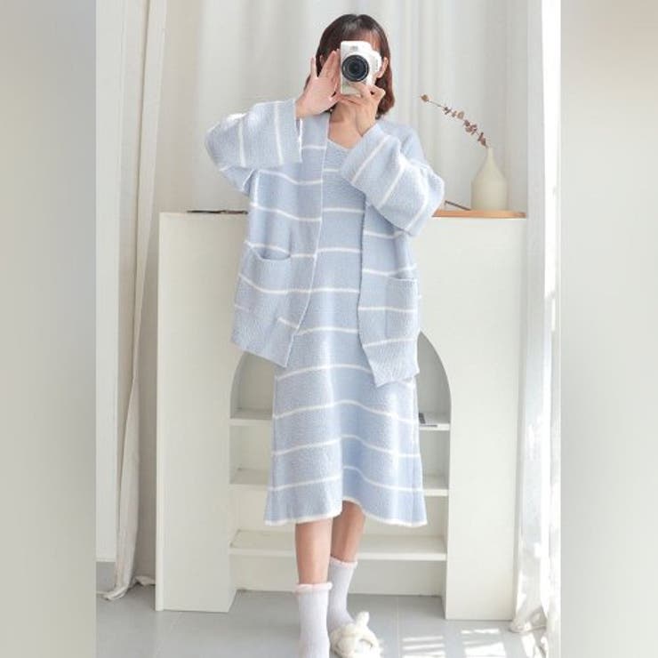 ざっくりカーデがレディライクなボーダーキャミワンピルームウェア(ROOMWEAR… | GRAXIA | 詳細画像3 