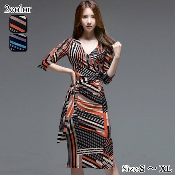 七分袖カシュクールストレッチワンピース(キャバドレス CABARETDRESS) | GRAXIA | 詳細画像1 