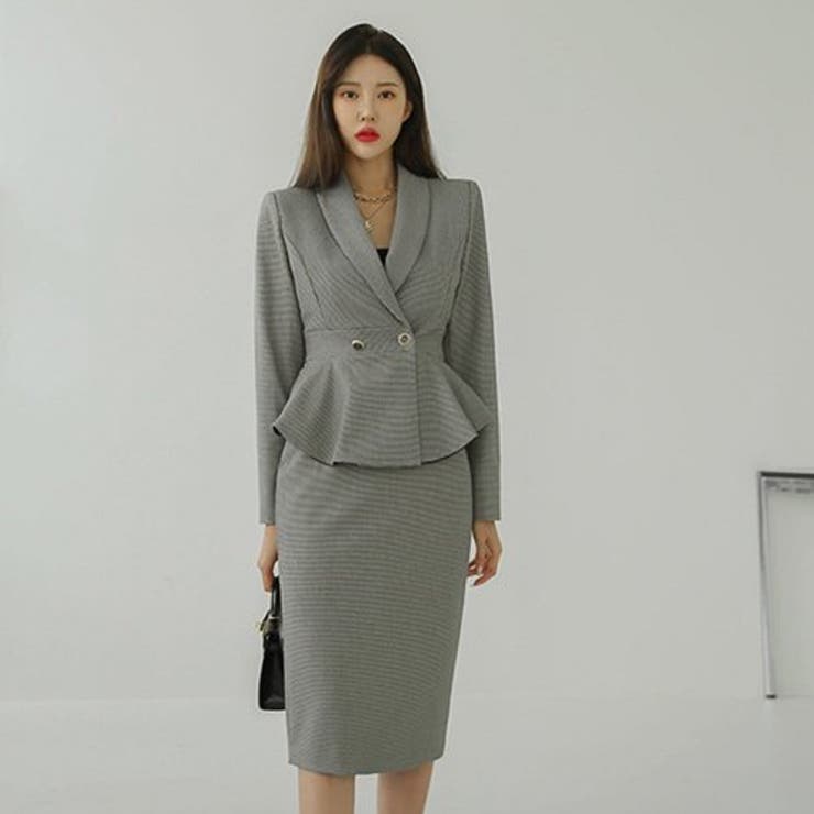 千鳥格子ペプラムジャケットとタイトスカートのセットアップドレス(キャバドレス C… | GRAXIA | 詳細画像3 