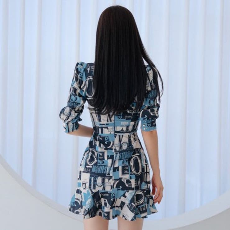 襟付き英字総柄フリルミニワンピース(キャバドレス・CABARETDRESS) | GRAXIA | 詳細画像5 