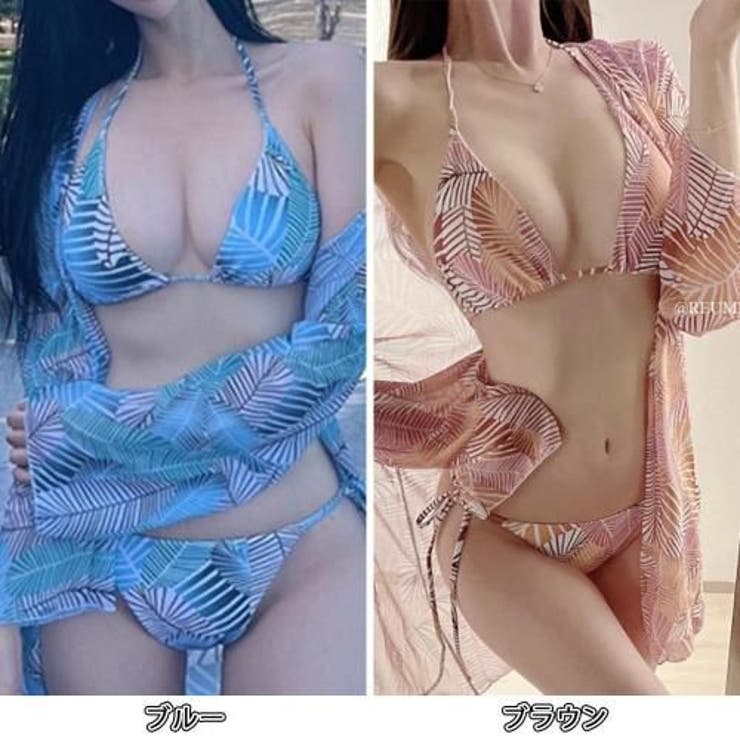 ガウン付きリーフ柄ビキニ3点セット(水着・ビーチウェア) | GRAXIA | 詳細画像2 