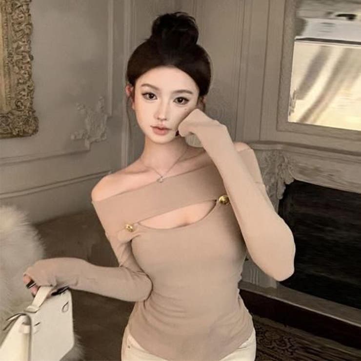 フロントカットアウトオフショルダートップス(TOPS)[品番
