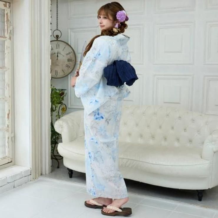 白地に淡いブルーの線描と水彩調の花々が舞う浴衣3点セット(YUKATA) | GRAXIA | 詳細画像3 