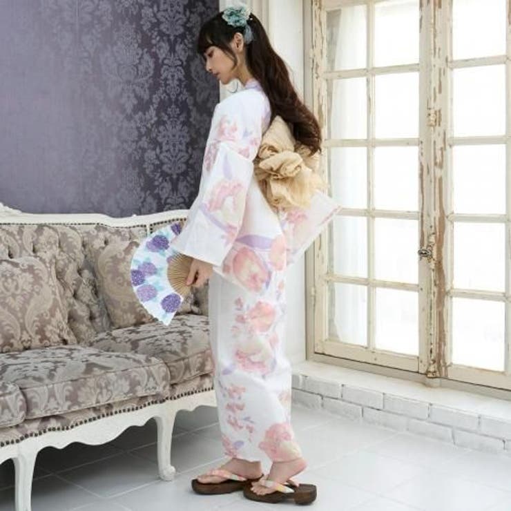 薄ピンク地に淡いピンクとベージュのチューリップがふんわりと描かれた浴衣3点セット… | GRAXIA | 詳細画像3 