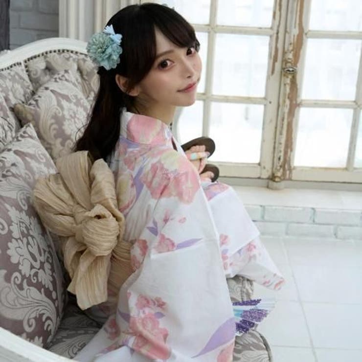 薄ピンク地に淡いピンクとベージュのチューリップがふんわりと描かれた浴衣3点セット… | GRAXIA | 詳細画像8 