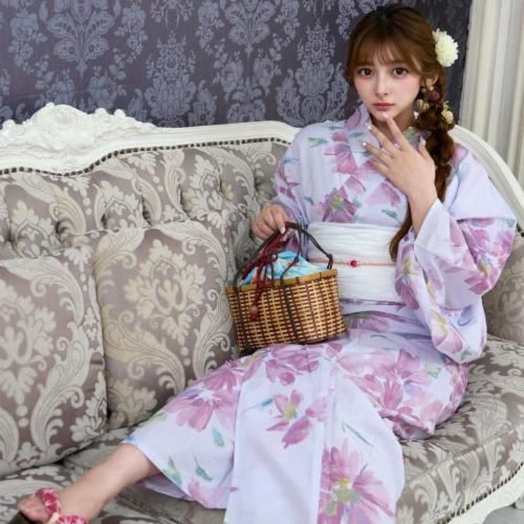 淡い紫に大柄なピンクの花が群れ咲く浴衣3点セット(YUKATA) | GRAXIA | 詳細画像11 