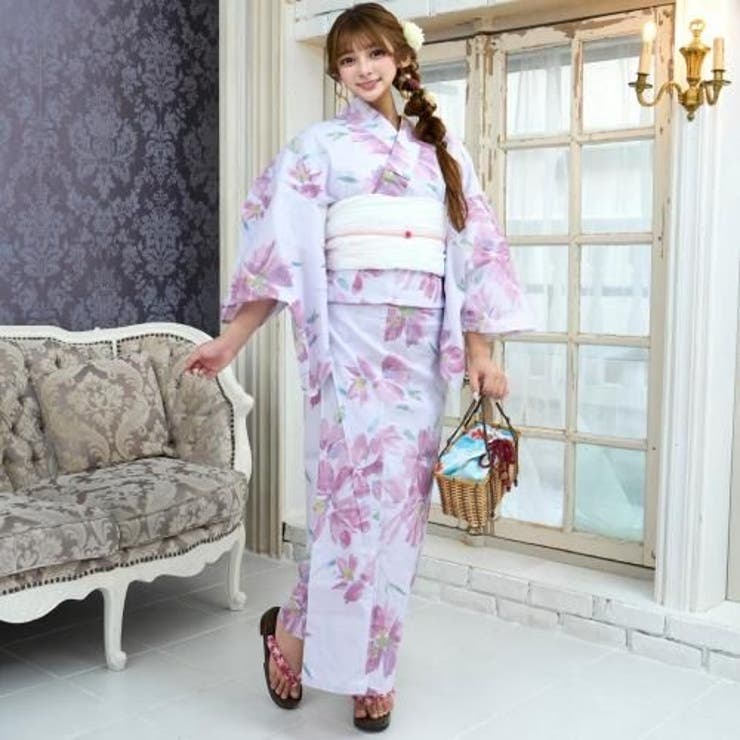 淡い紫に大柄なピンクの花が群れ咲く浴衣3点セット(YUKATA) | GRAXIA | 詳細画像6 