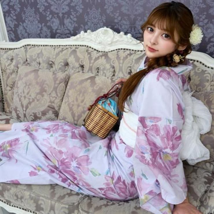 淡い紫に大柄なピンクの花が群れ咲く浴衣3点セット(YUKATA) | GRAXIA | 詳細画像10 
