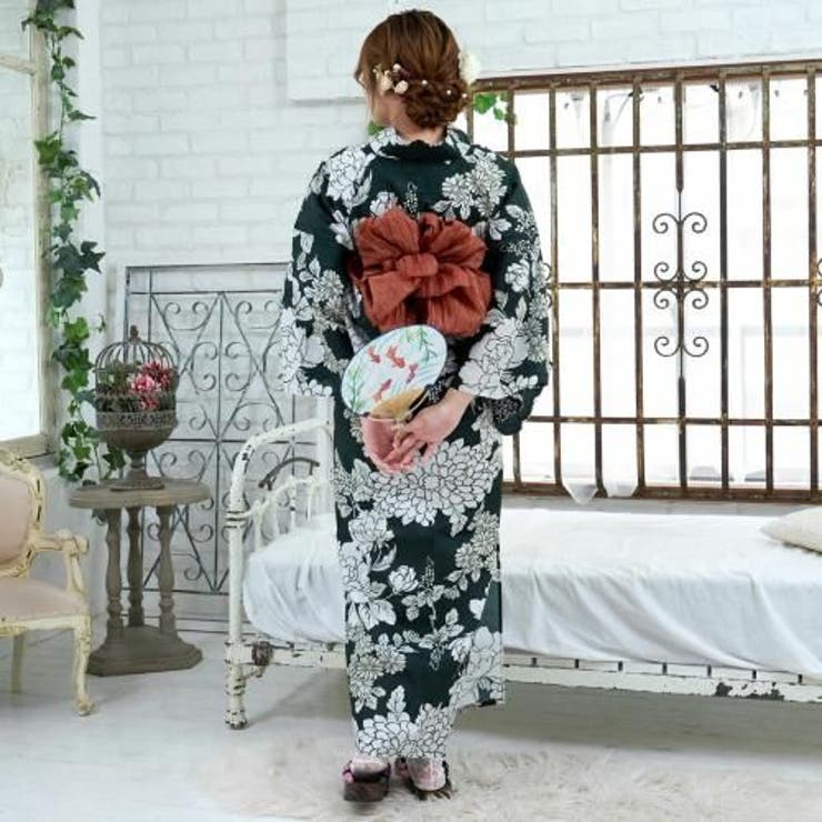 濃緑に多様な花が咲いたモダンな花柄浴衣3点セット(YUKATA) | GRAXIA | 詳細画像4 