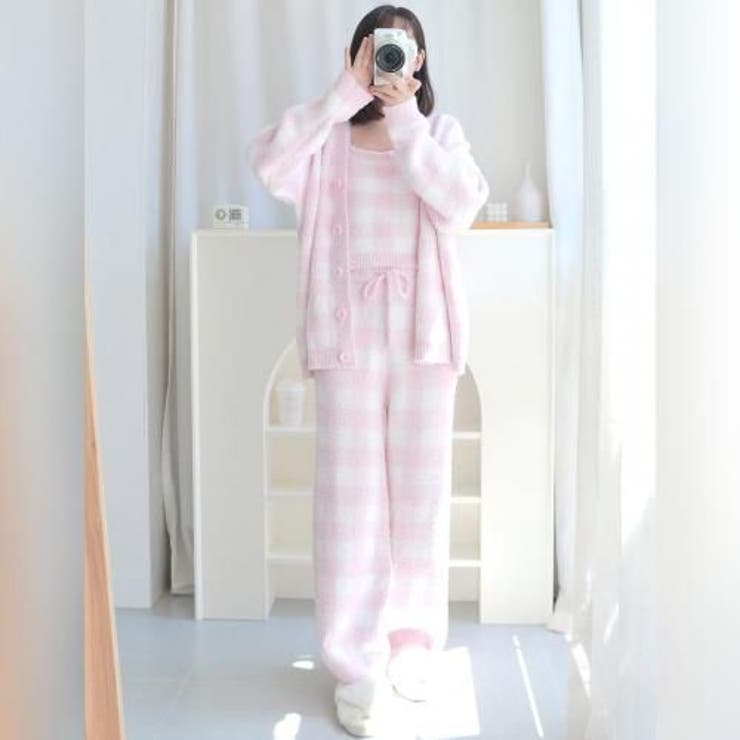 ふんわり愛らしいパステルチェック柄カーディガン＆キャミソールルームウェア | GRAXIA | 詳細画像8 