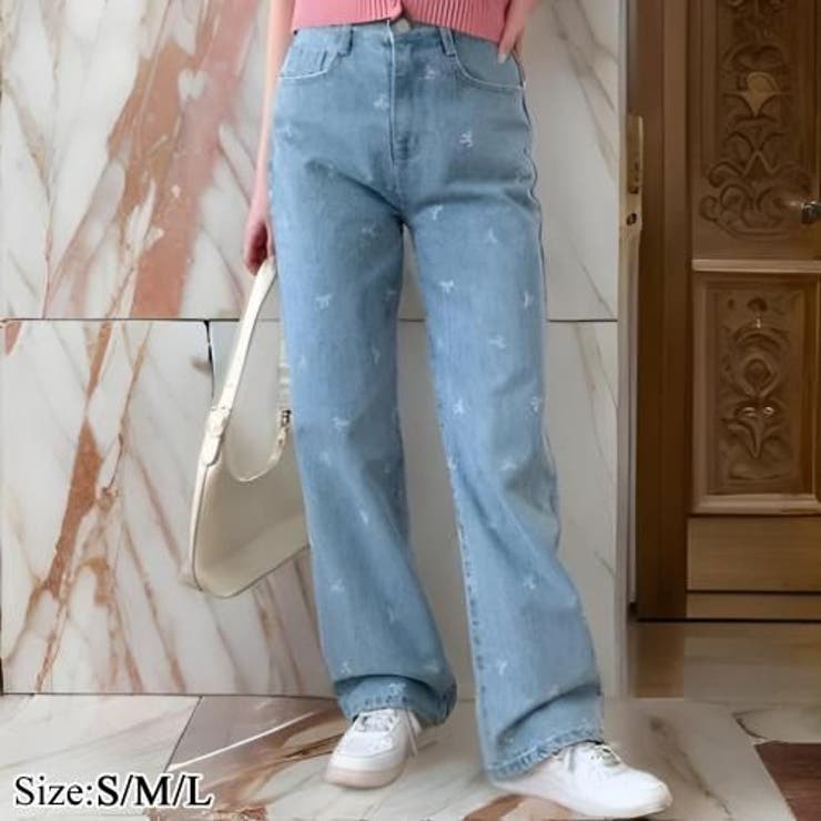 総柄リボンプリントライトウォッシュデニム(PANTS) | GRAXIA | 詳細画像1 