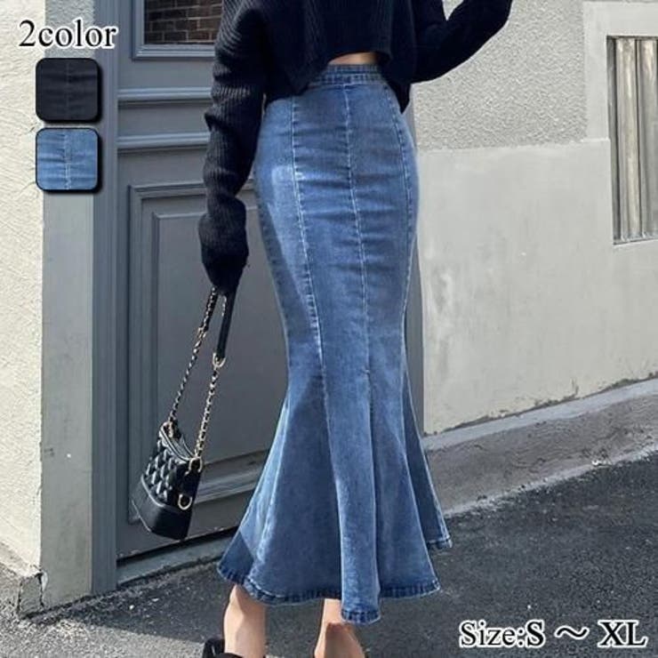 フロントスリットとマーメイドラインが美シルエットを叶えるストレッチデニムロングス… | GRAXIA | 詳細画像1 