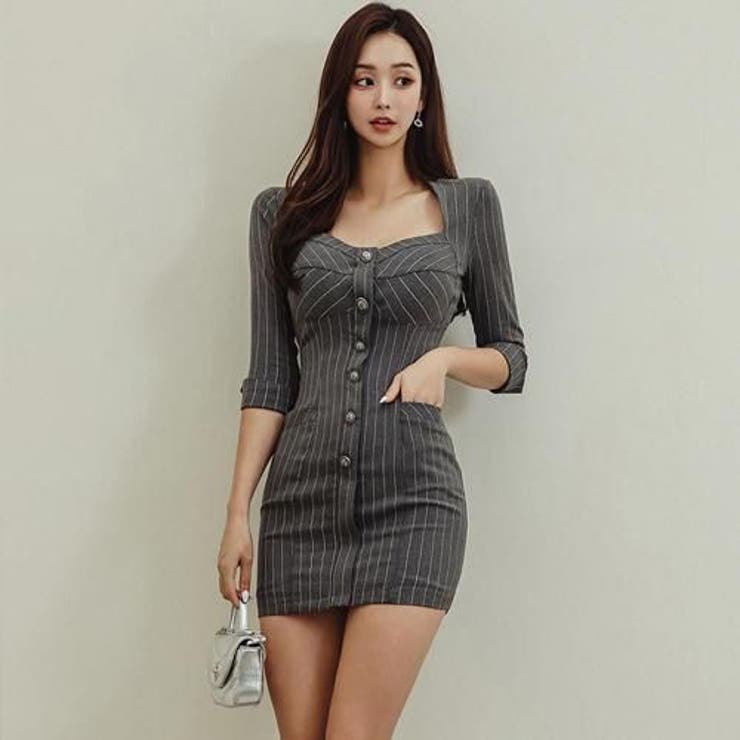 スーツライク素材で魅せる知的な大人ストライプタイトワンピース(キャバドレス CA… | GRAXIA | 詳細画像13 