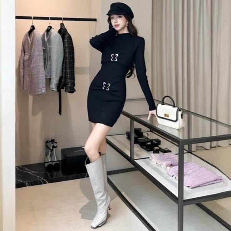 メタルバタフライ×立体リボンが可愛い大人の着痩せニットミニワンピース(キャバドレ… | GRAXIA | 詳細画像12 