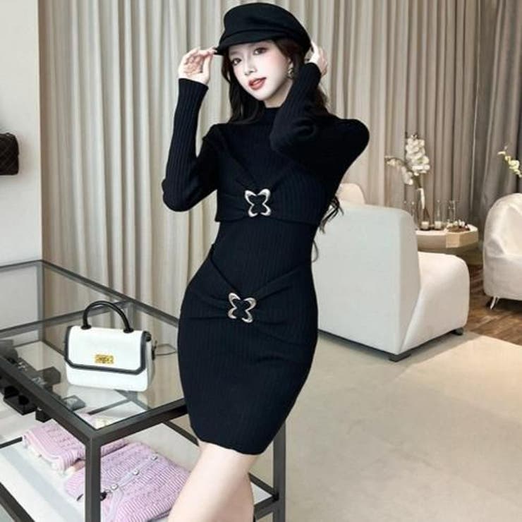 メタルバタフライ×立体リボンが可愛い大人の着痩せニットミニワンピース(キャバドレ… | GRAXIA | 詳細画像13 