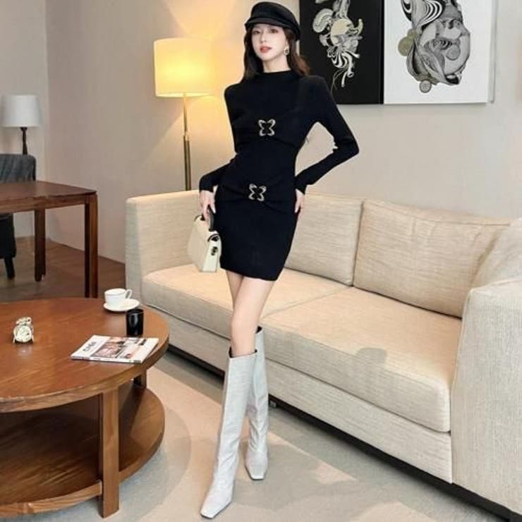 メタルバタフライ×立体リボンが可愛い大人の着痩せニットミニワンピース(キャバドレ… | GRAXIA | 詳細画像6 