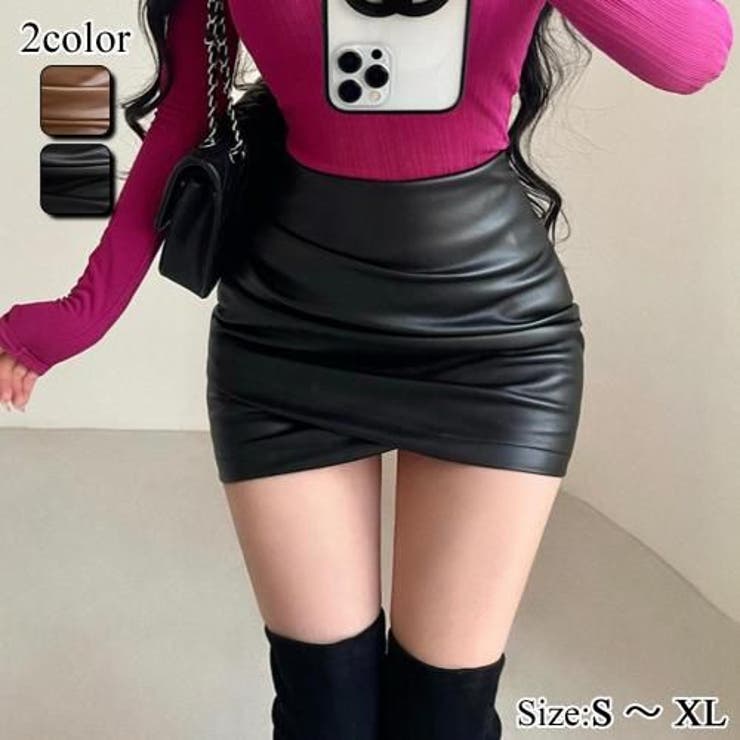 PUレザーの光沢で魅せる立体ドレープミニスカート(SKIRT) | GRAXIA | 詳細画像1 