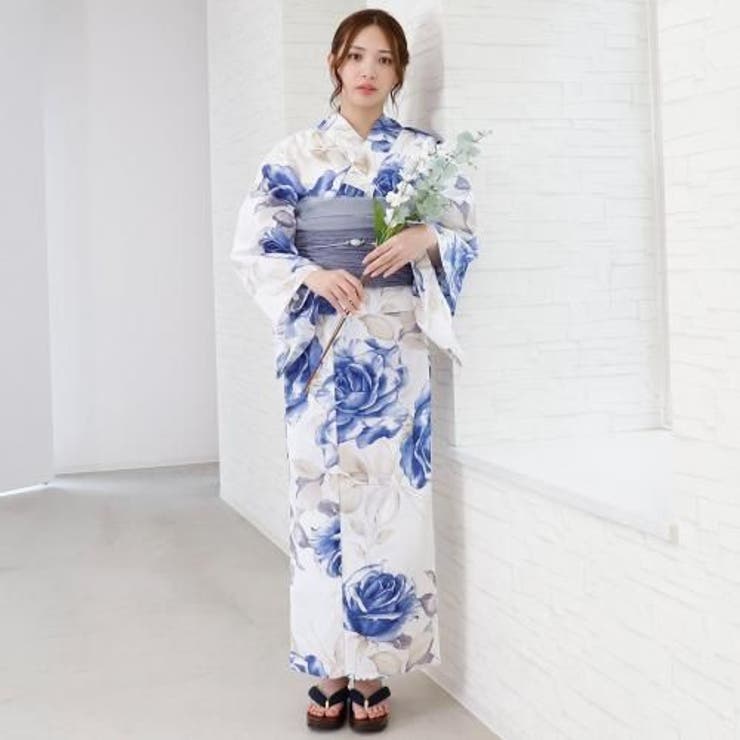涼しげな白地に咲く大判の青い薔薇がエレガントな大人浴衣2点セット(YUKATA) | GRAXIA | 詳細画像2 
