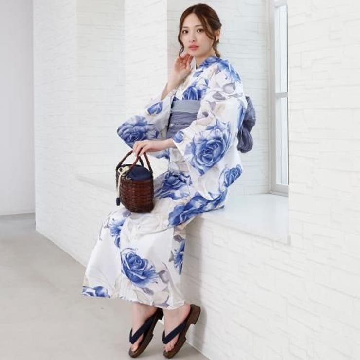 涼しげな白地に咲く大判の青い薔薇がエレガントな大人浴衣2点セット(YUKATA) | GRAXIA | 詳細画像7 