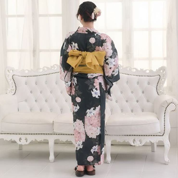 風情あふれる墨黒に美しく咲き誇る牡丹と百合の浴衣2点セット(YUKATA) | GRAXIA | 詳細画像4 