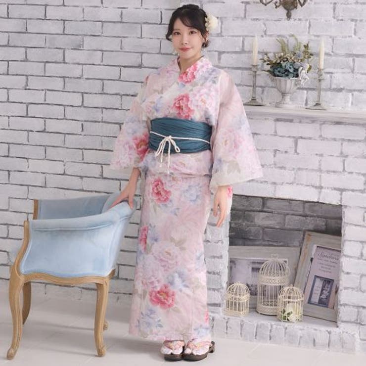 優美な灰桜色に大輪牡丹が咲き誇るアンティーク調の浴衣2点セット(YUKATA) | GRAXIA | 詳細画像2 