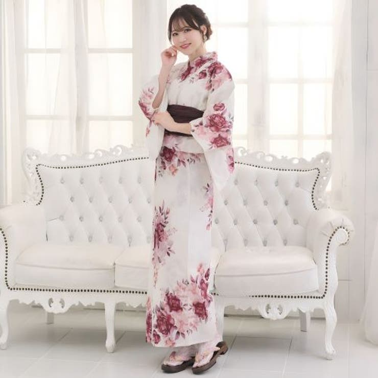 優美なダマスク紋に気高く映える深紅牡丹と薔薇の生成りアンティーク調浴衣2点セット… | GRAXIA | 詳細画像2 
