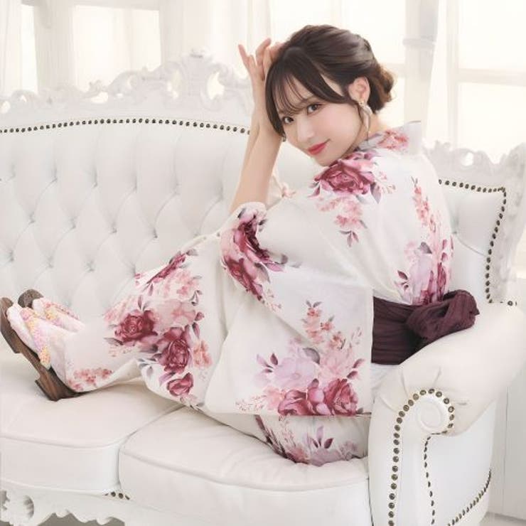 優美なダマスク紋に気高く映える深紅牡丹と薔薇の生成りアンティーク調浴衣2点セット… | GRAXIA | 詳細画像11 