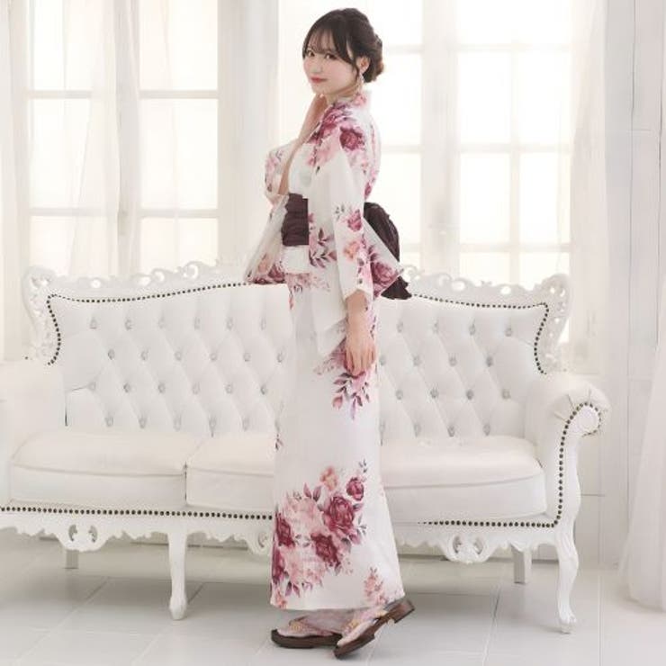 優美なダマスク紋に気高く映える深紅牡丹と薔薇の生成りアンティーク調浴衣2点セット… | GRAXIA | 詳細画像3 