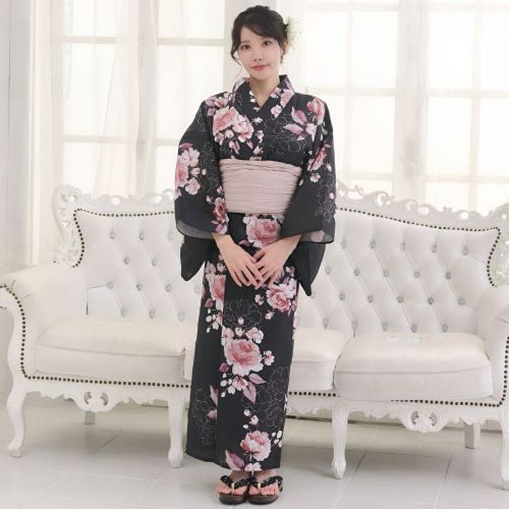 洗練の墨色に映える麗しき珊瑚薔薇のアンティーク調浴衣2点セット(YUKATA) | GRAXIA | 詳細画像2 