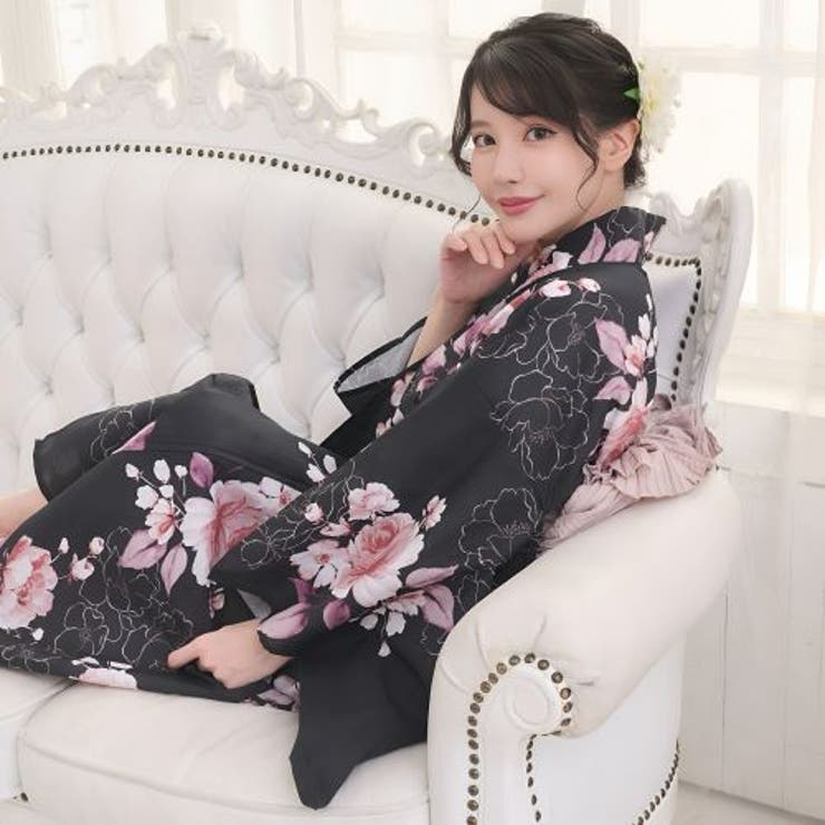 洗練の墨色に映える麗しき珊瑚薔薇のアンティーク調浴衣2点セット(YUKATA) | GRAXIA | 詳細画像11 