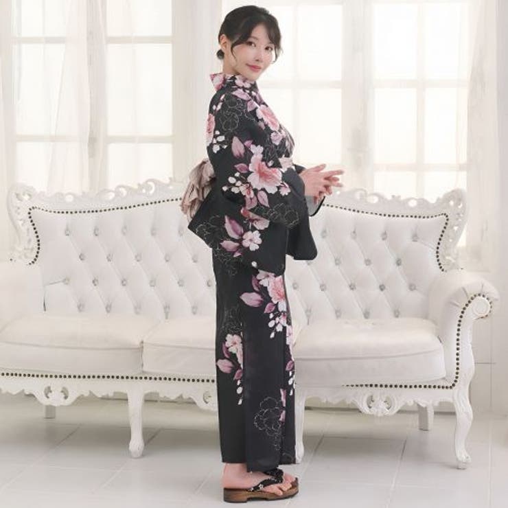 洗練の墨色に映える麗しき珊瑚薔薇のアンティーク調浴衣2点セット(YUKATA) | GRAXIA | 詳細画像5 