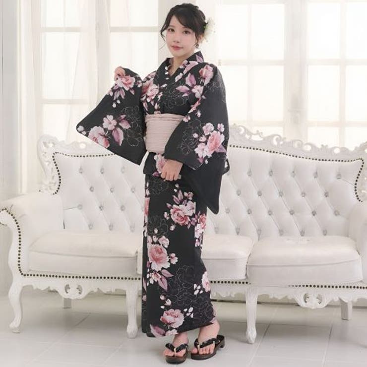 洗練の墨色に映える麗しき珊瑚薔薇のアンティーク調浴衣2点セット(YUKATA) | GRAXIA | 詳細画像6 