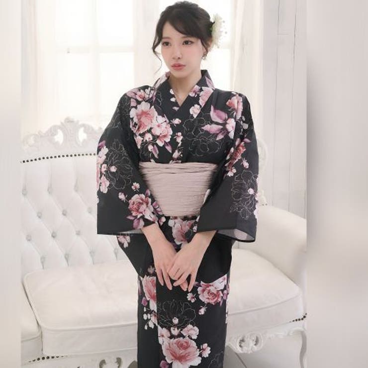 洗練の墨色に映える麗しき珊瑚薔薇のアンティーク調浴衣2点セット(YUKATA) | GRAXIA | 詳細画像9 