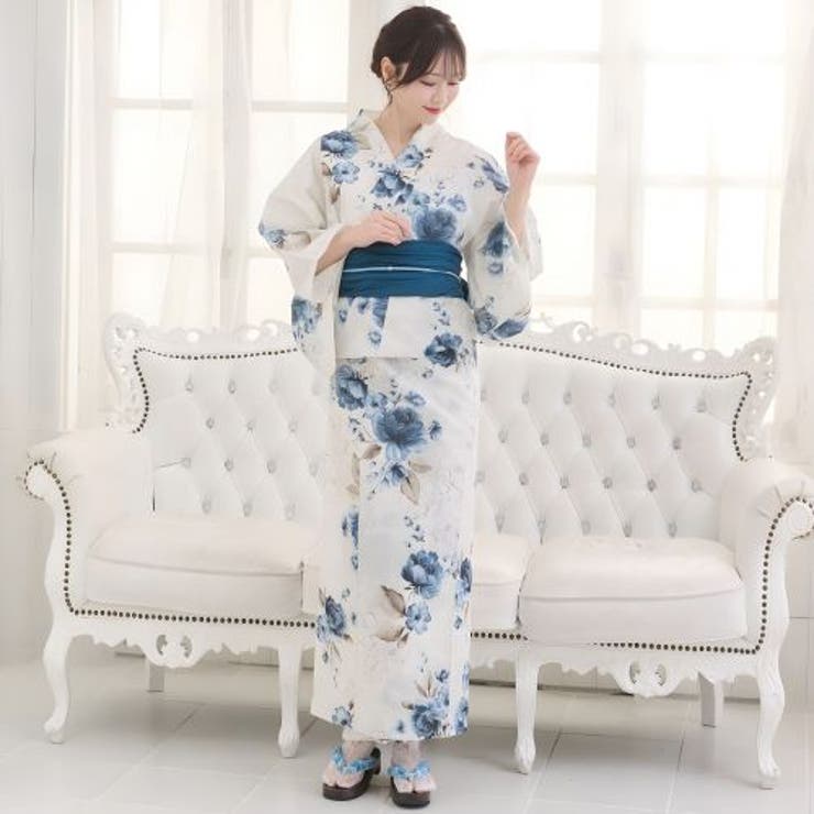 優美な生成りに凛と咲く藍薔薇のアンティーク調浴衣2点セット(YUKATA) | GRAXIA | 詳細画像2 