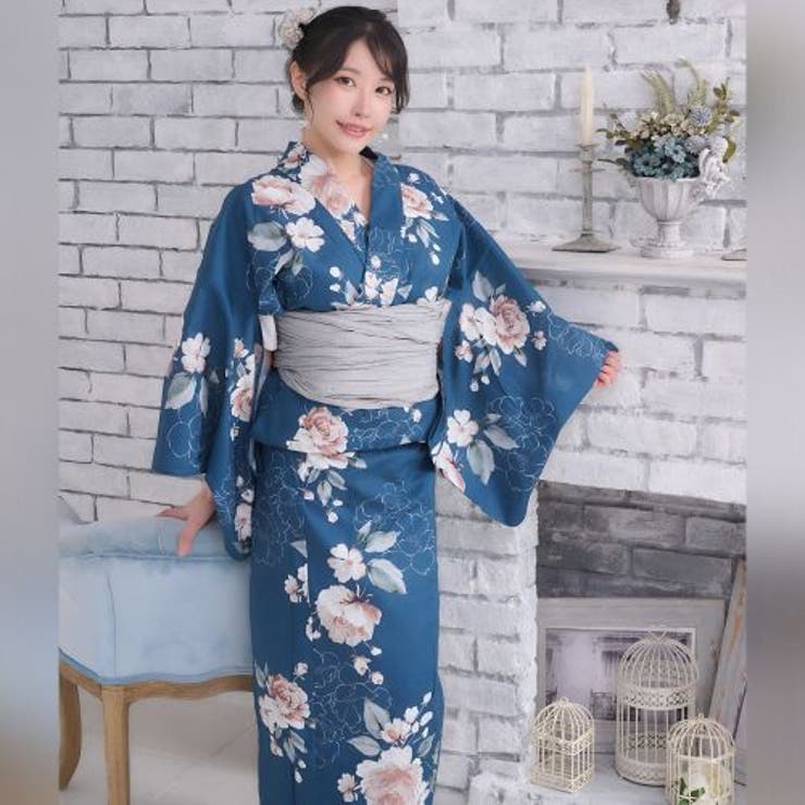 凛たる瑠璃紺に浮かぶアンティーク薔薇のモダン浴衣2点セット(YUKATA) | GRAXIA | 詳細画像7 