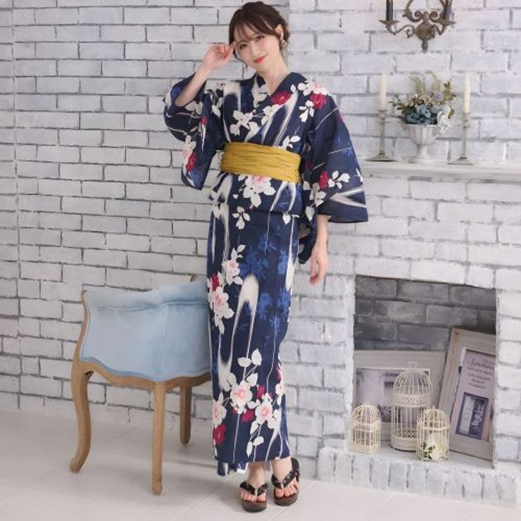 清涼な紺地に揺蕩う水流と艶めく紅椿が魅せるモダン浴衣2点セット(YUKATA) | GRAXIA | 詳細画像6 
